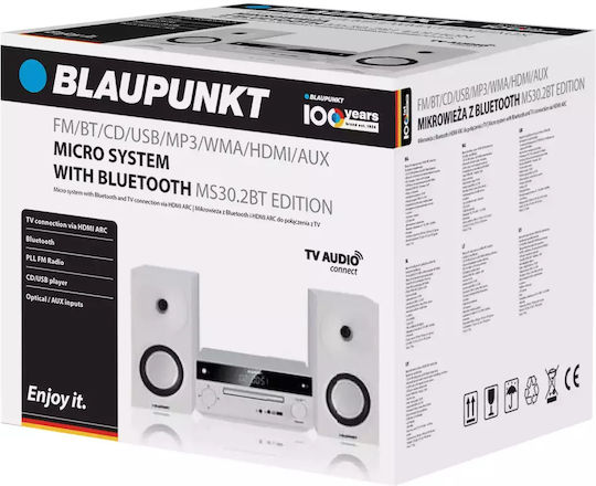 Blaupunkt Ηχοσύστημα 2.0 MS30BT 40W με CD / Digital Media Player και Bluetooth Λευκό