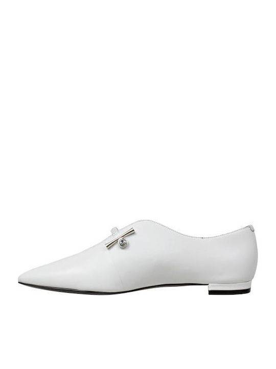 Δερμάτινα Γυναικεία Loafers σε Λευκό Χρώμα