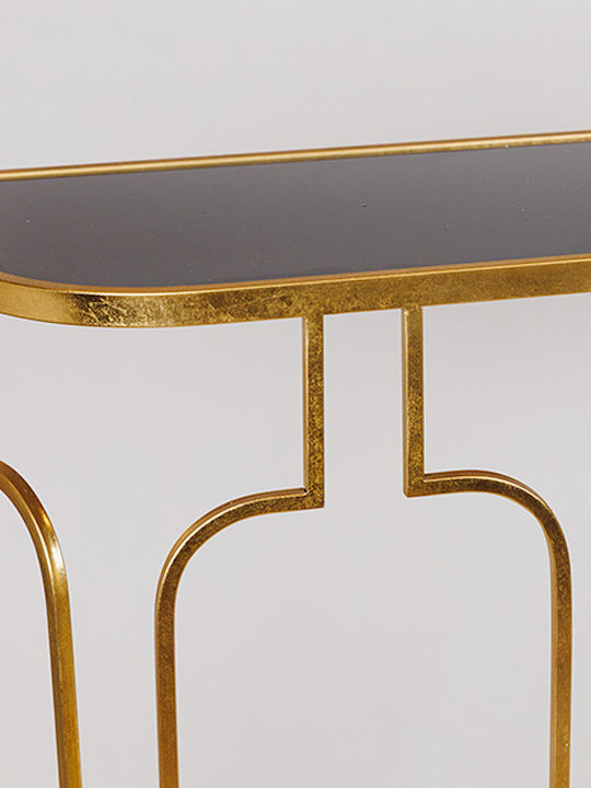 Console Table Metal with Glass Surface Gold, Black L100xW30xH82cm