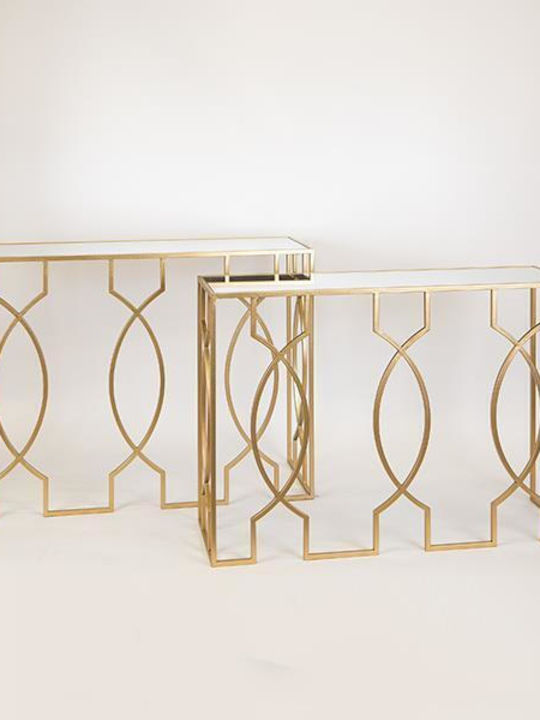 Consolă Metalică cu Suprafață din Sticlă Golden L106.5xL35.5xH79buc