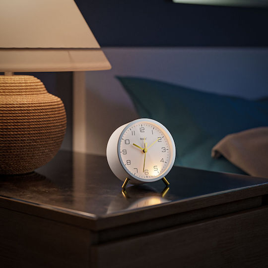 Mebus Quartz Alarm Clock Tabletop Clock LED With Alarm White 56973