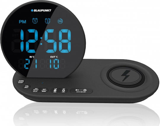 Blaupunkt Blaupunkt Schwarze Digital Tischuhr mit LED, Wecker, Tischradio und Kabellosem Aufladen