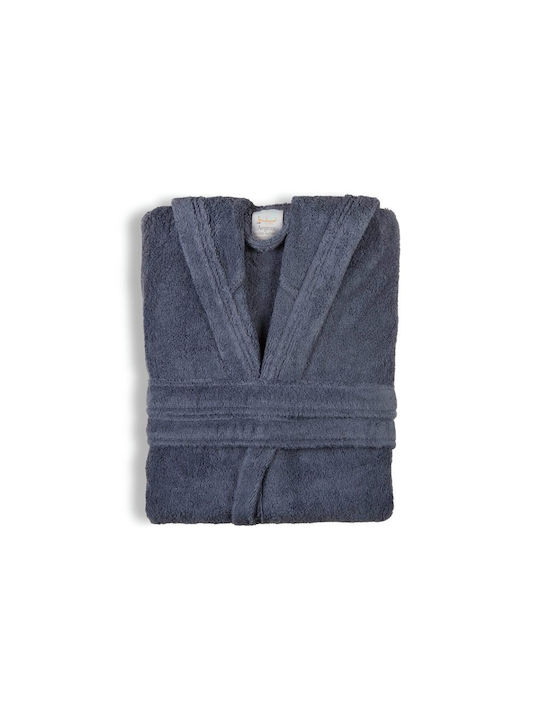 Αιγαίον Nua Cotton Ανδρικό Μπουρνούζι με Γιακά Shadow Blue 320gr/m²