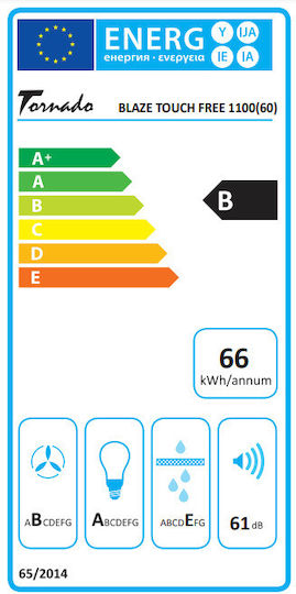 Tornado Blaze Touch Free 1100 Απορροφητήρας Καμινάδα 60cm Μαύρος