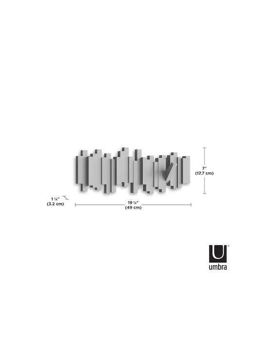 Umbra Wall Hanger Sticks Plastic 5 Hooks Gray 48.3x2.5cm