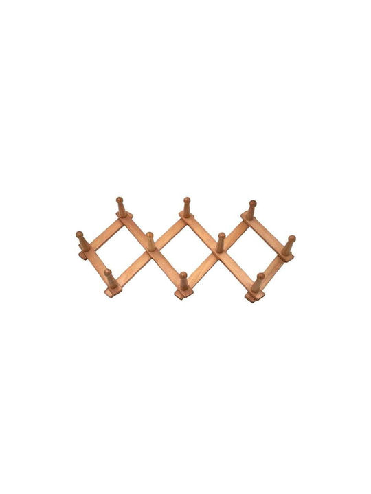 Antique Wall Hanger Accordion Natural Wooden 10 Hooks Brown 85x14cm