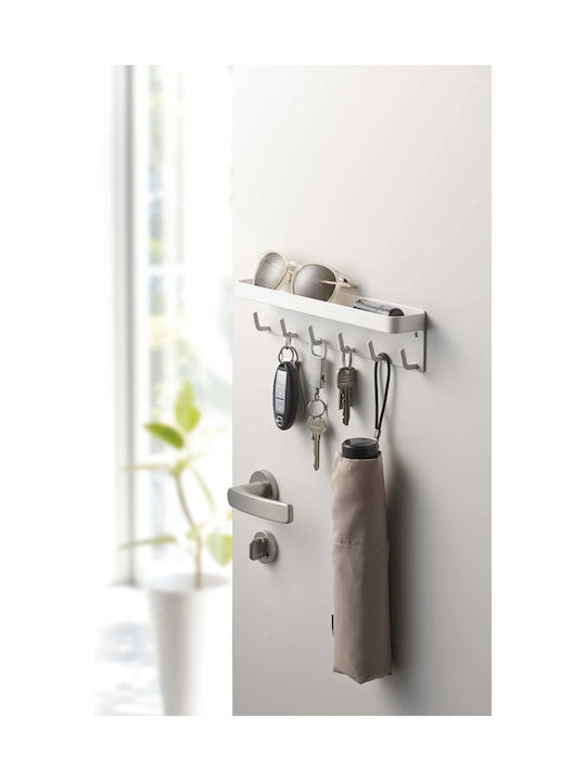 Yamazaki Wall Hanger Smart Metal 6 Hooks White 24.5x4.5x6cm