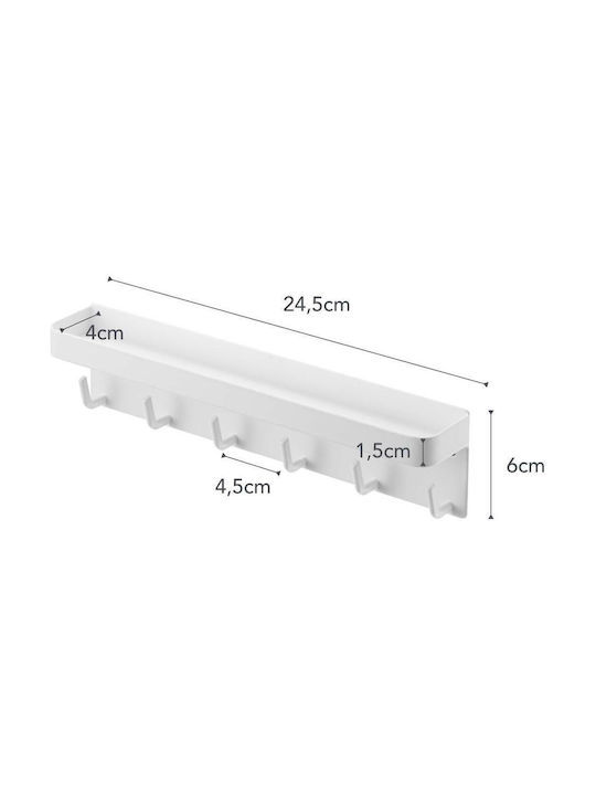 Yamazaki Wall Hanger Smart Metal 6 Hooks White 24.5x4.5x6cm