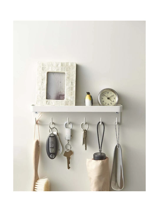 Yamazaki Wall Hanger Smart Metal 6 Hooks White 24.5x4.5x6cm