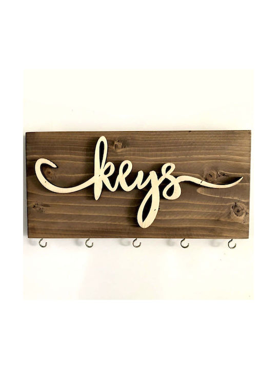 Asir Group Wooden Wall Hanger 5 Hooks Brown 40x14cm