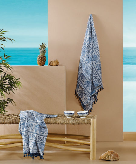 Kentia Maitai Cotton Beach Towel Blue with Fringes 180x90cm