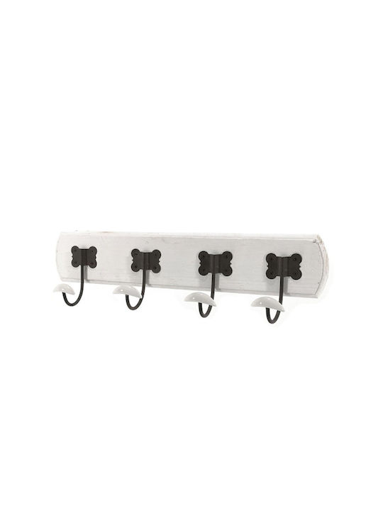 ArteLibre Wooden Wall Hanger 4 Hooks Gray 60x12x1.3cm