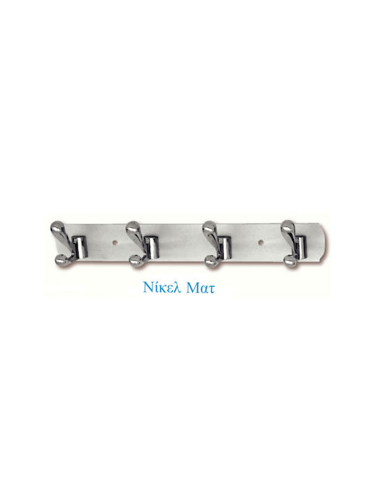 Import Hellas Wall Hanger Metal 4 Hooks Silver 28x3.5cm