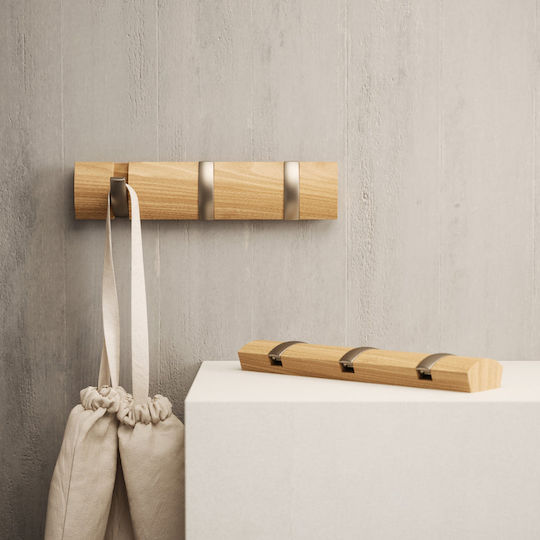 Umbra Wooden Wall Hanger 3 Hooks Beige 30x6cm