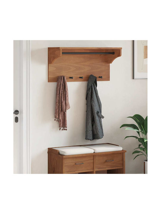 vidaXL Wooden Wall Hanger 5 Hooks Brown 87x30cm