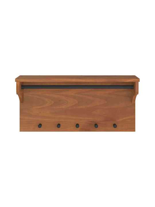 vidaXL Wooden Wall Hanger 5 Hooks Brown 87x30cm