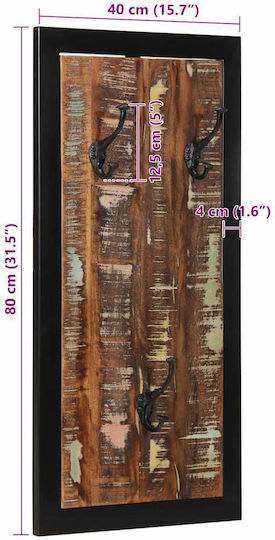 vidaXL Wooden Wall Hanger 6 Hooks Multicolour 40x2cm