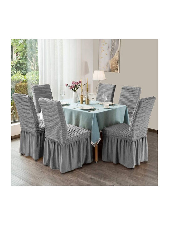 SpitiBazaar Gray Chair Cover with Valance 6 Pieces