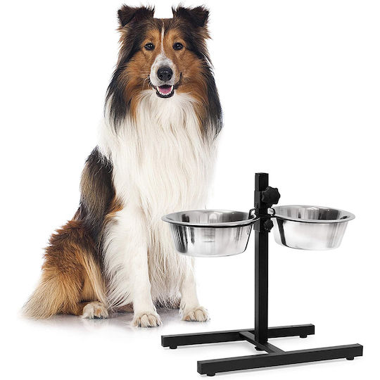 Relaxdays Bol din oțel inoxidabil Mâncare pentru Câine & Pisică pe Bază 2x 1.55lt 42cm