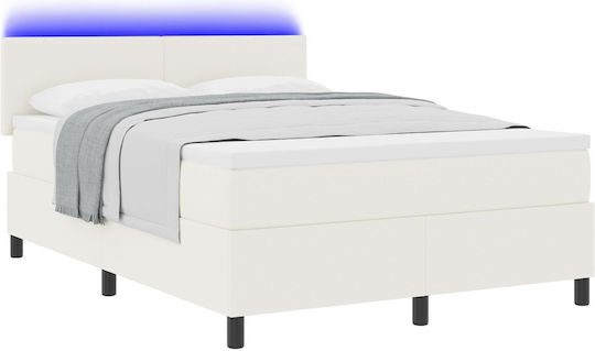 Doppelbett Bezogen mit Stoff Ecru mit Lattenrost & Matratze 160x200cm
