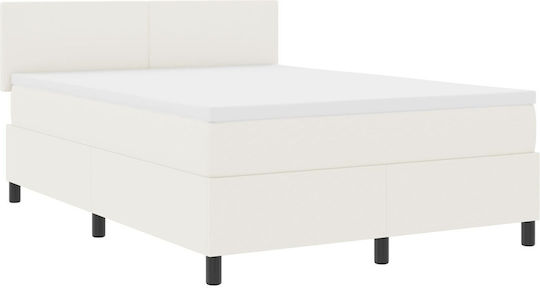 Doppelbett Bezogen mit Stoff Ecru mit Lattenrost & Matratze 160x200cm
