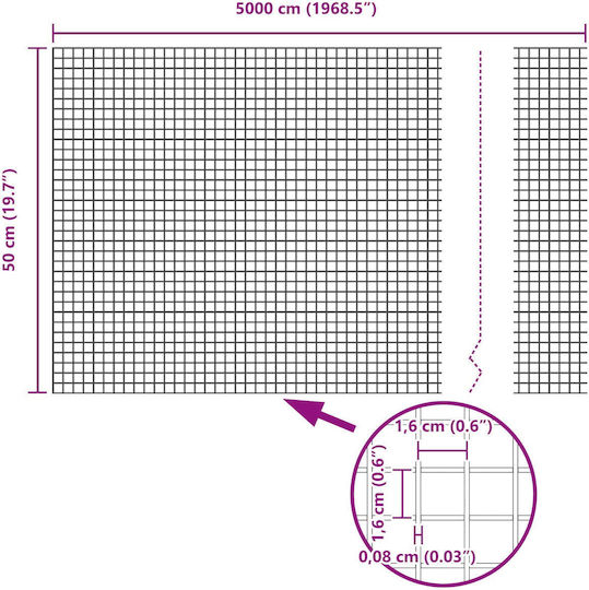 vidaXL Plasă de sârmă Gri 0.5x50m