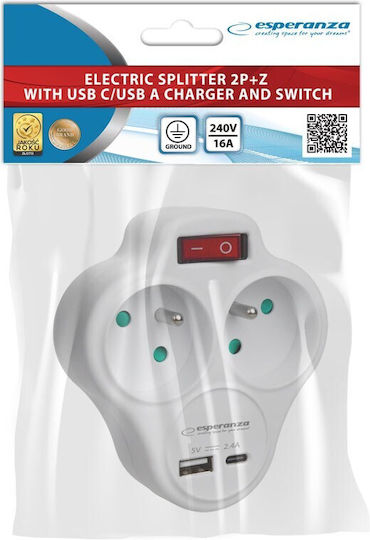 Esperanza Power Strip 2 Positions with USB-A and USB-C without Cable