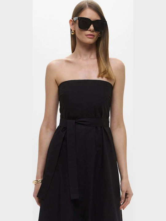 Poplin Καλοκαιρινό Midi Φόρεμα Μαύρο