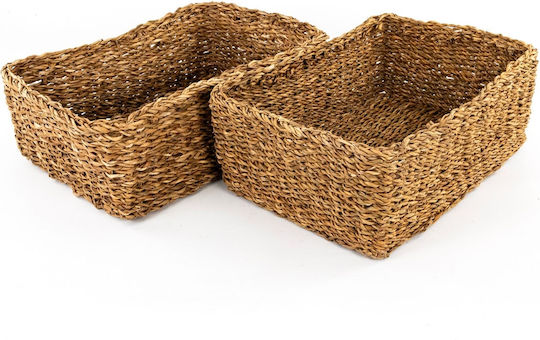 Σετ Διακοσμητικά Καλάθια Rattan με Χερούλια Καφέ 40εκ. 5τμχ
