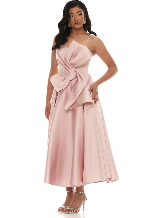 Summer Midi Dress for Wedding Christening Satin Pink