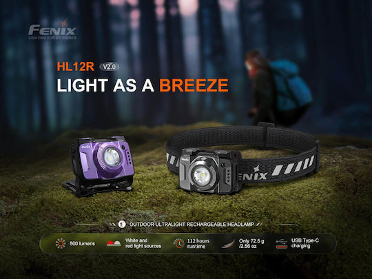 Fenix Rechargeable Headlamp LED IP66 with Maximum Brightness 500lm White