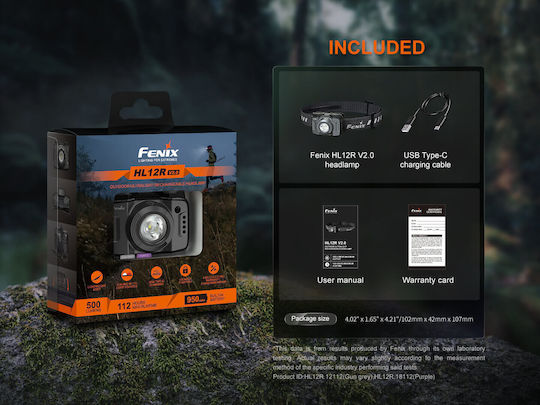 Fenix Rechargeable Headlamp LED IP66 with Maximum Brightness 500lm White
