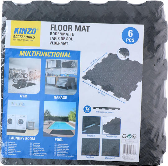 Kinzo EVA Gym Floor Puzzle Mat Black 6pcs 40x40x1cm
