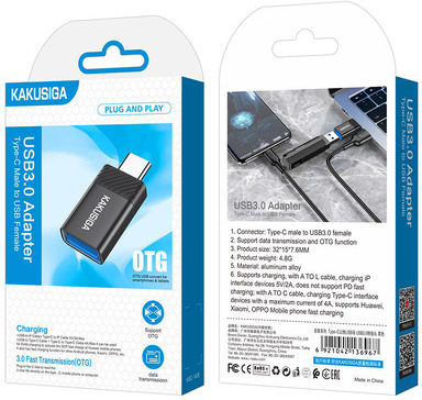 Kakusiga Конвертор USB-C мъжки към USB-C женски Черен 1бр KSC-1406