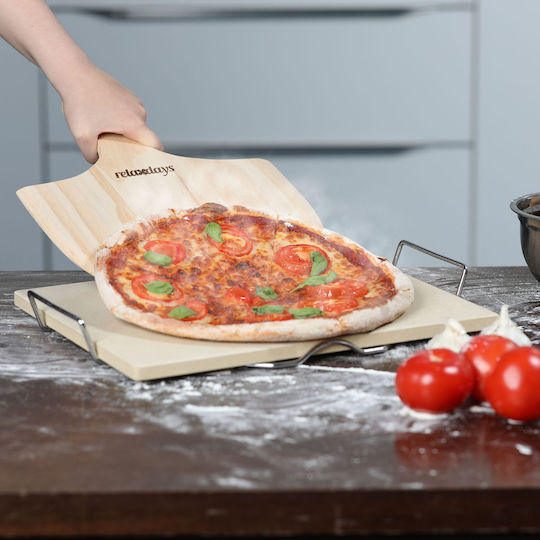 Set Piatră de Copt pentru Pizza Relaxdays Set Cu Lopată Din Lemn și Bază Metalică 38 X 30 X 1.5 Cm Bej 10020488