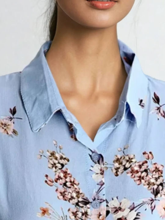 Long Sleeve Women's Shirt Light Blue Floral