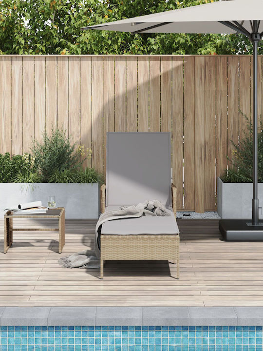 Ξαπλώστρα Rattan με Μαξιλάρι Μπεζ 157x55x92εκ.