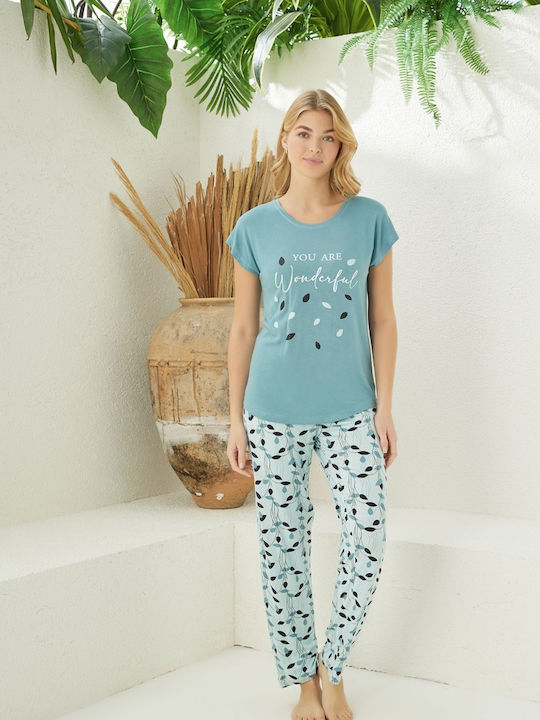 Modalove Sommer Damen Pyjama-Set Light Blue