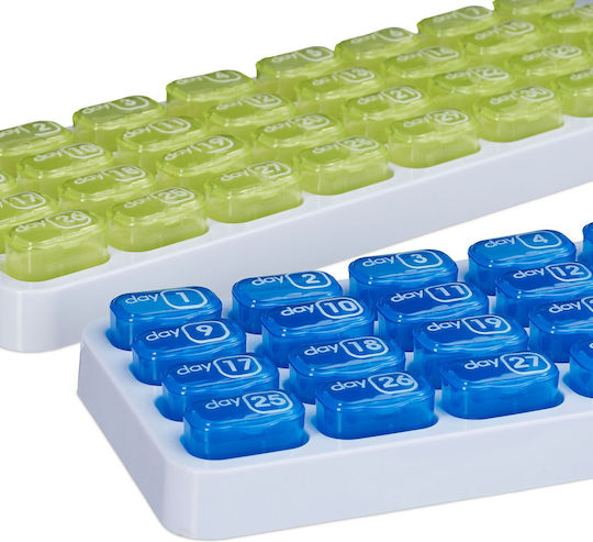 Set aus 2 Medikamentenboxen, unterteilt in 31 Tage, Blau Grün