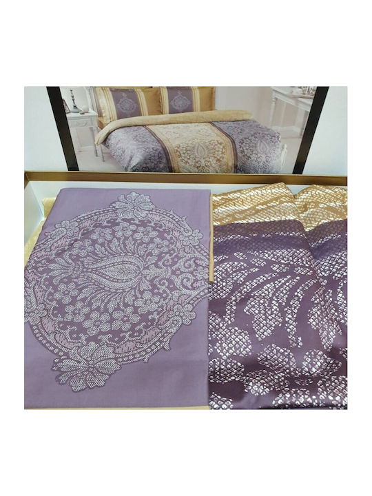 Tac Set Husă de Pilotă Dublă cu 4 Fețe de Pernă & 1 Cearsaf 200x220 Purple/beige