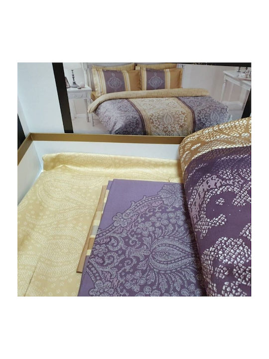 Tac Set Husă de Pilotă Dublă cu 4 Fețe de Pernă & 1 Cearsaf 200x220 Purple/beige