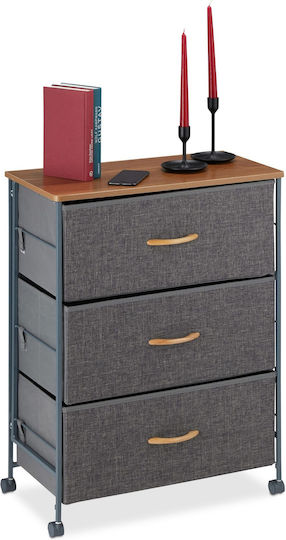 Wooden Bedside Table with Metal Legs Gray 30x74.5x58cm