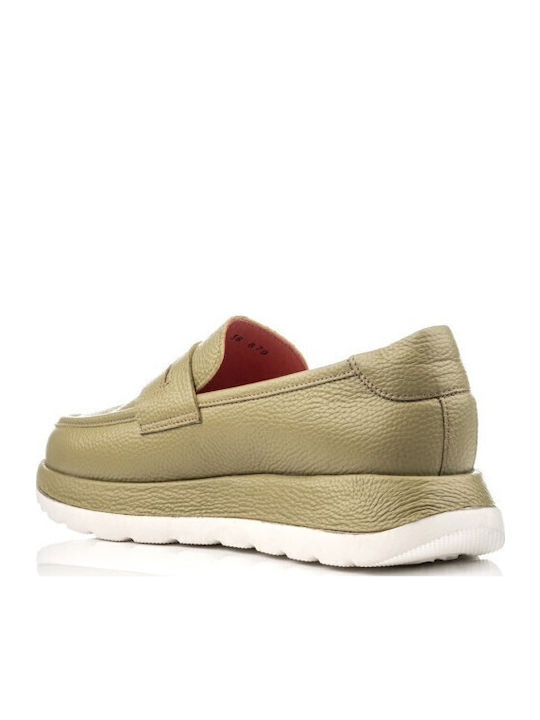 Leather Women's Loafers in Green Color