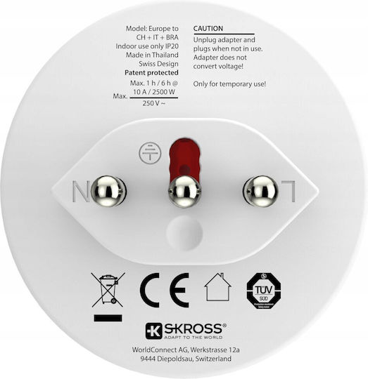 Skross Europe Travel Adapter Switzerland + Italy + Brazil