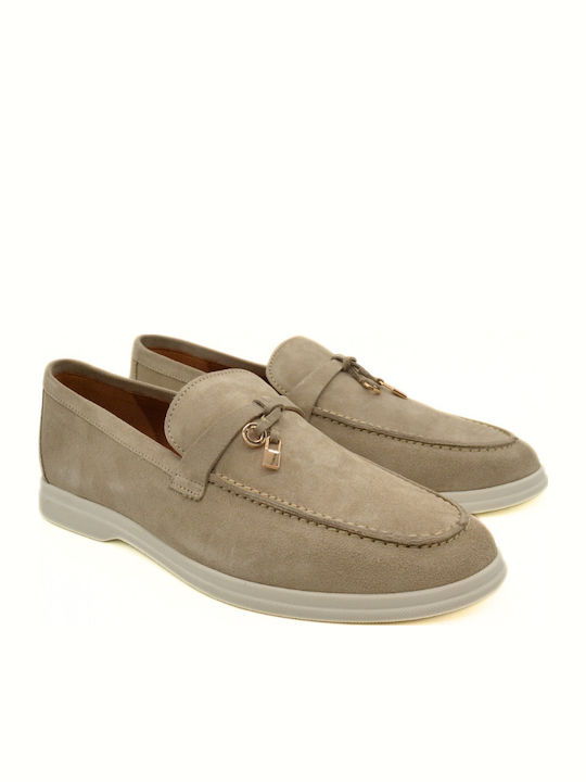 Leather Women's Loafers in Beige Color
