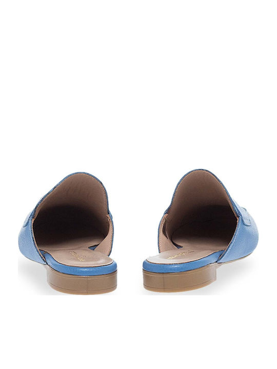 Piele Mule cu Toc în Culoare Albastru deschis