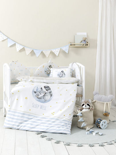 Nima Sleepy Racoon Бебешка кувертюра Двулицево Памук White, Light Blue 100x140см
