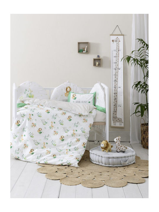 Nima Safari Friends Бебешка кувертюра Двулицево Памук White, Green 100x140см Nima Safari Friends Бебешка кувертюра Двулицево Памук White, Green 100x140см