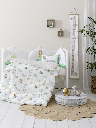 Nima Double Sided Cotton Baby Quilt Safari Friends 100x140cm White, Green