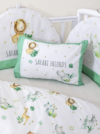 Nima Safari Friends Βρεφικό Κουβερλί Διπλής Όψης Βαμβακερό Λευκό, Πράσινο 100x140cm